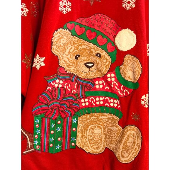 VTG 90s Nutcracker Teddy Bear Christmas Sweatshirt Women’s 20W/40 Red Snowflakes - Picture 5 of 9